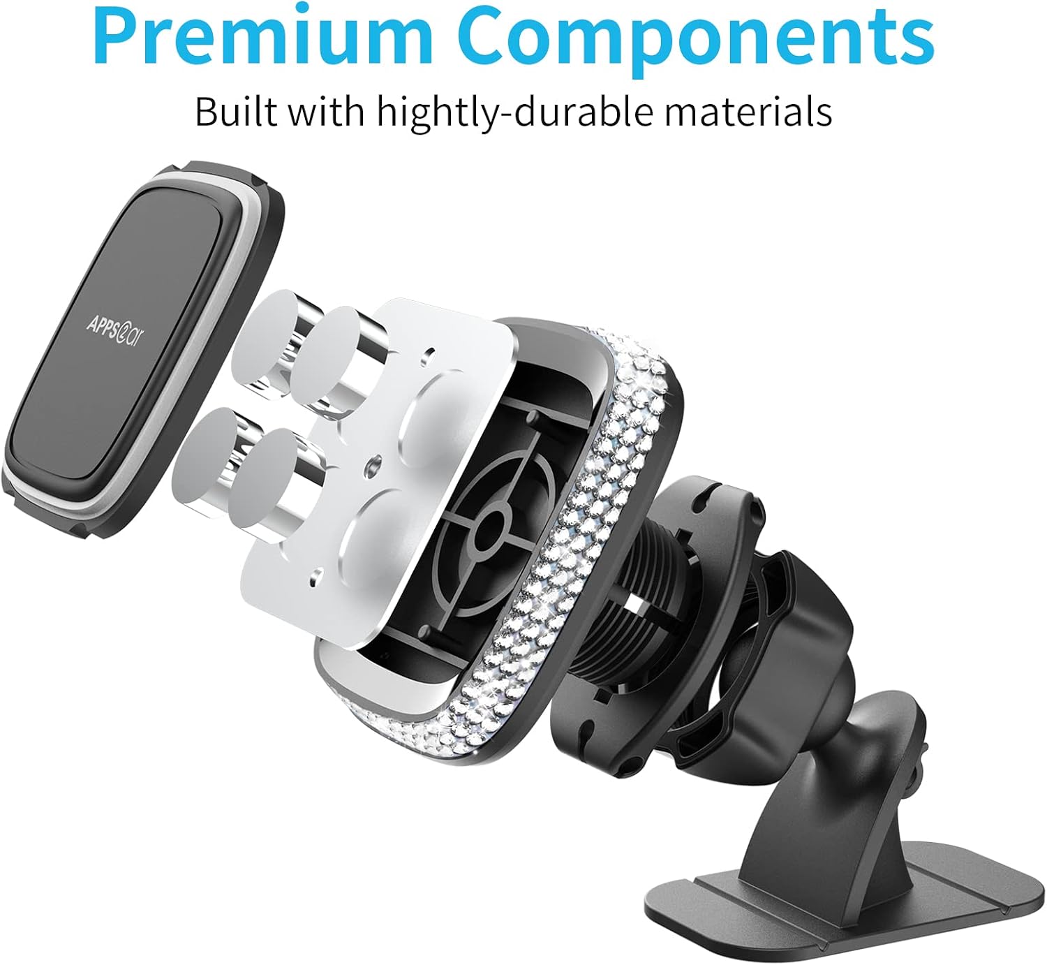 [2 Pack]Magnetic Phone Mount for Car, [Thick Case & Heavy Phone Friendly]Bling Magnetic Phone Holder for Dashboard, Universal Hands Free Crystal Car Mount Magnet, Fit for All Smartphone & Mini Tablet