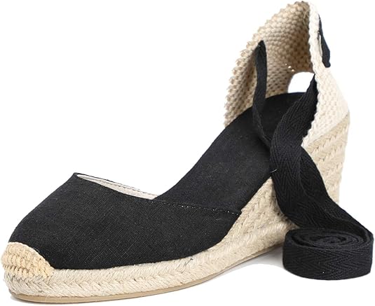 U-lite Womens Espadrille Wedge Sandals Closed Toe Platform Lace Up Ankle Strap Slingback Summer Dress Shoes