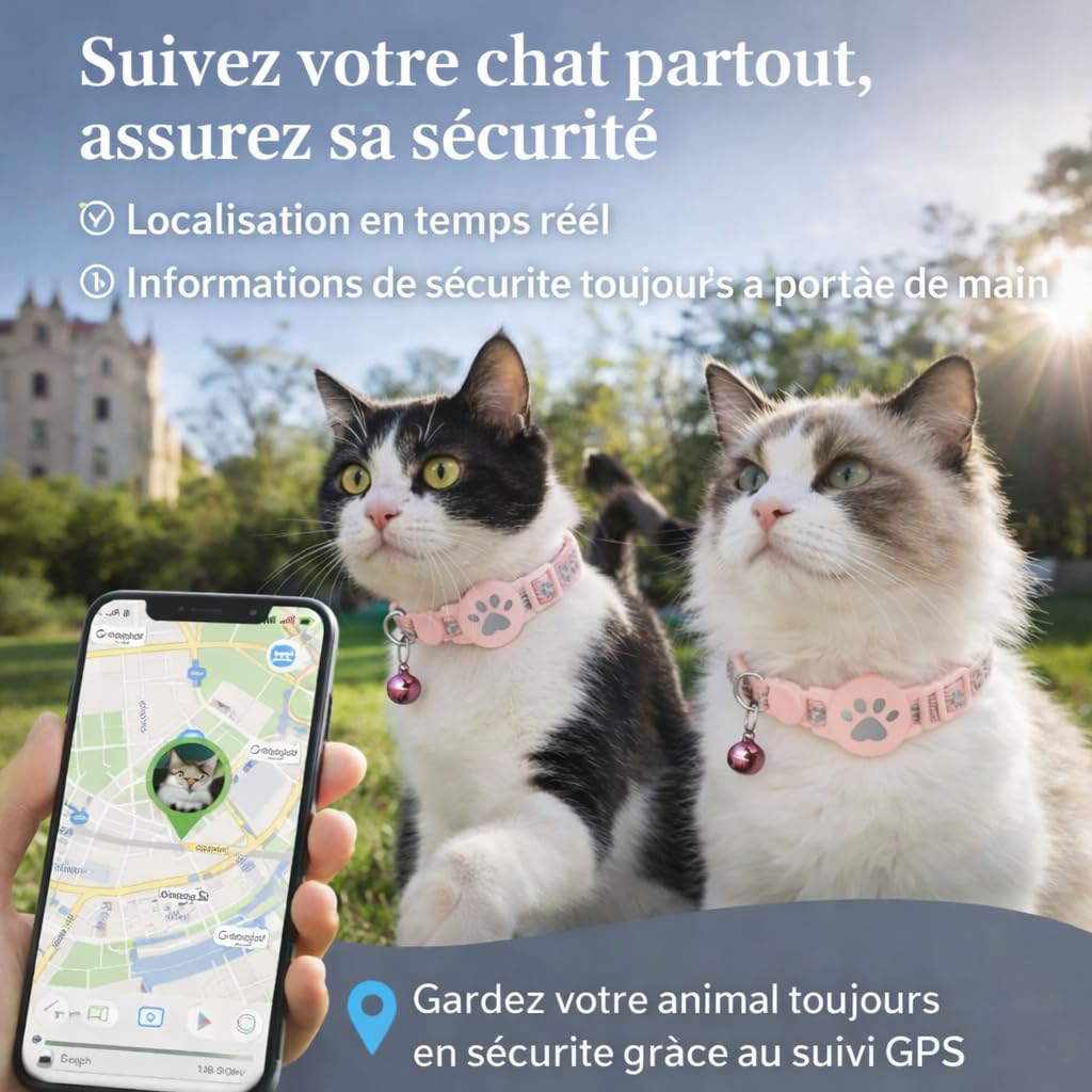 Collier GPS Chat, 2026 Nouveau Traceur GPS Chat Tracker, sans Carte SIM, sans Abonnement Mensuel, Localisation Temps Réel, Imperméable et Durable (Nior) - 3
