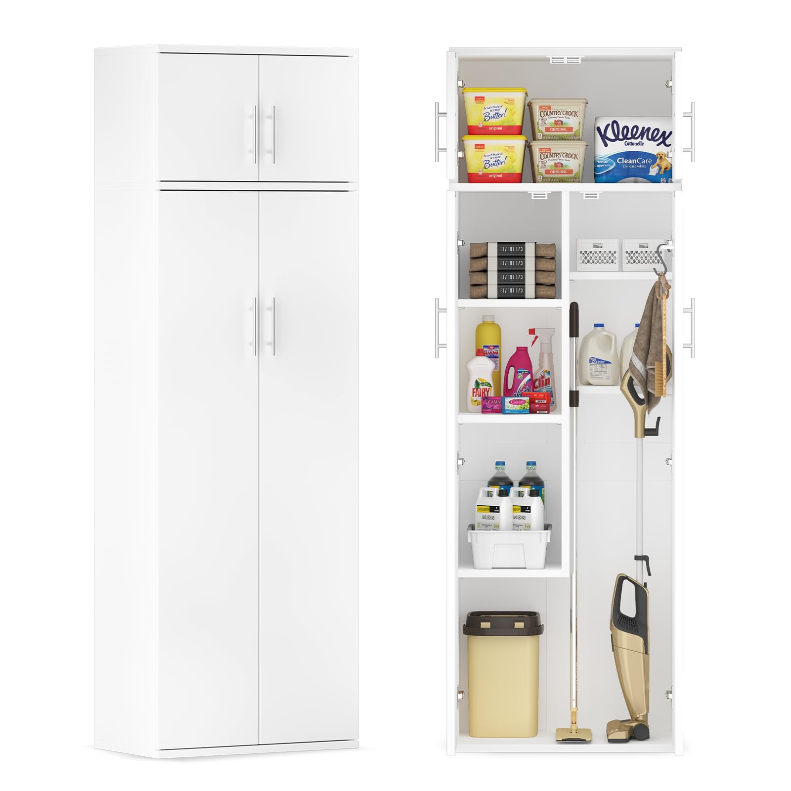 Dripex Besenschrank Mehrzweckschrank 180x60x34cm Haushaltsschrank Staubsaugerschrank aus Holz mit Verstellbarer Einlegeboden für Küche Wohnzimmer Esszimmer, Weiß