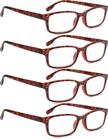 Kerecsen 4 Pack Reading Glasses for Men and Women with Spring Hinges, Lightweigh