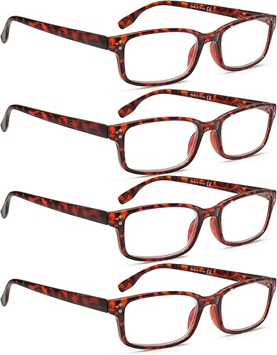Anteojos de lectura - Paquete de 4 unidades, bisagras de resorte, cómodos para leer, incluye anteojos de sol para leer, M