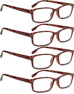 Kerecsen 4 Pack Reading Glasses for Men and Women with Spring Hinges, Lightweight Black Rectangular Readers Eyeglasses (4 Tortoise, 2.00, x)