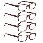 Kerecsen 4 Pack Reading Glasses for Men and Women with Spring Hinges, Lightweight Black Rectangular Readers Eyeglasses (4 Tortoise, 6.00, x)
