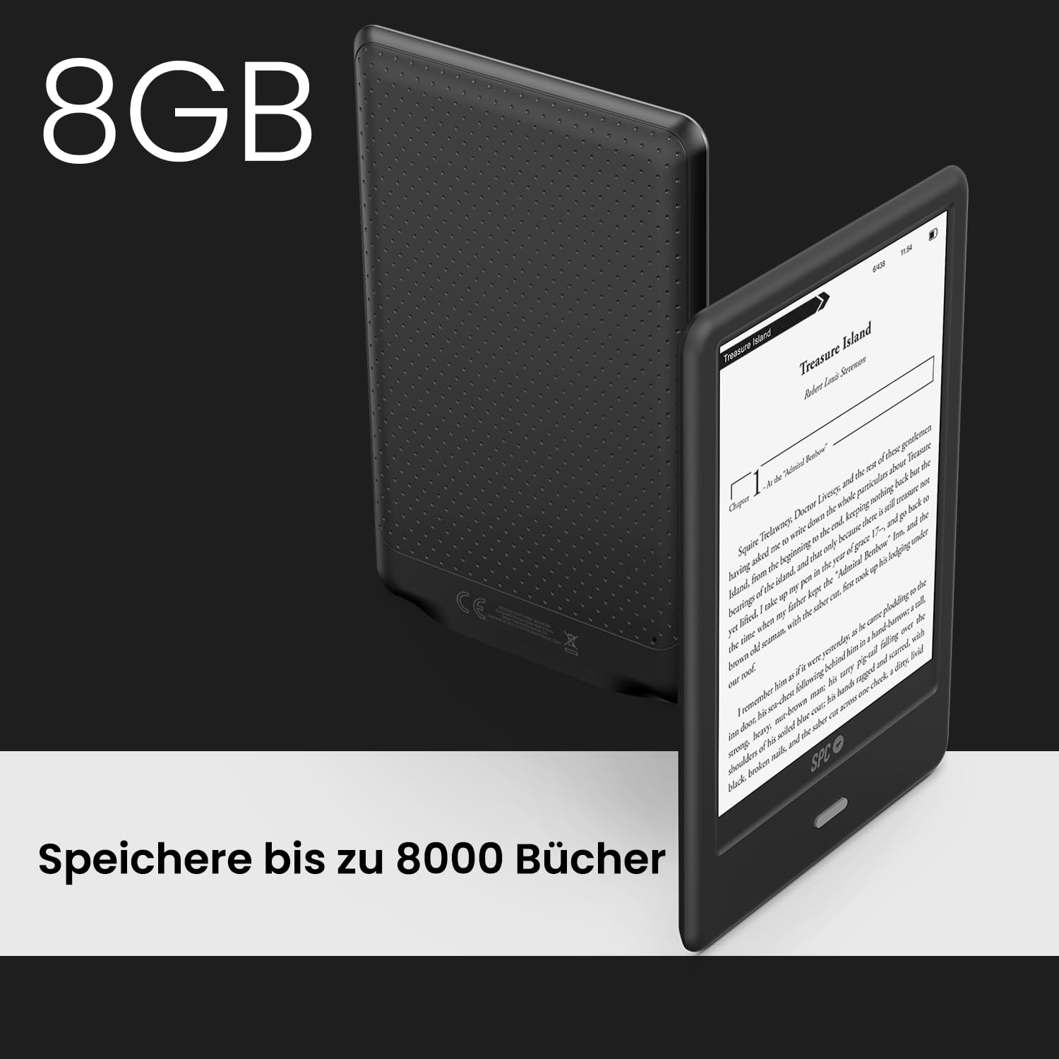 SPC Dickens Light 2 Pro + Schutzhülle | eBook 6 Zoll E-Ink Touchscreen, Einstellbare Helligkeit und Farbtemperatur, 8GB-Speicher, 1 Monat Akkulaufzeit, Leicht und schlank - Schwarz