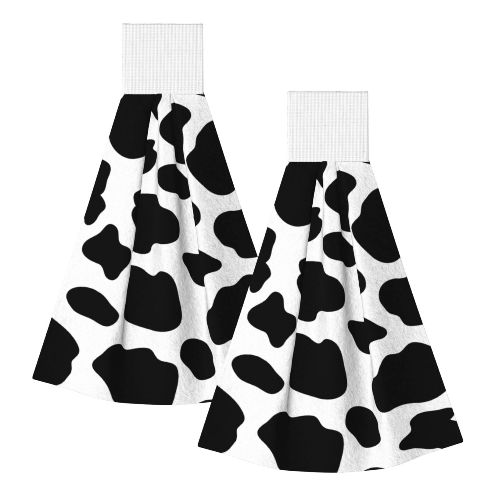 DOPKLNA Cow Spots, 2 Pcs Hanging Coral Fiber Hand Towels for Bathroom, Absorbent Kitchen Towels