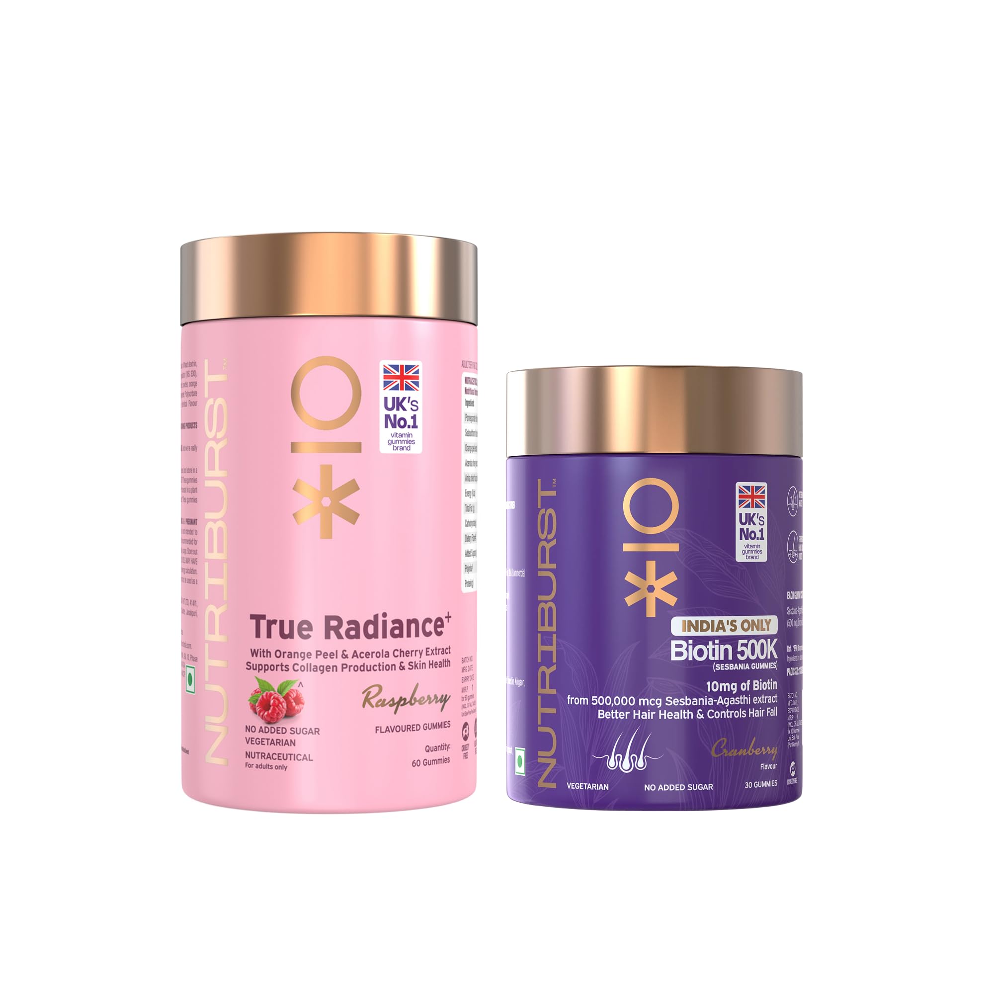 Nutriburst True Radiance Collagen Gummies Raspberry + 500,000 mcg Biotin Gummies Cranberry | No Added Sugar | Stronger Hair, Radiant Skin and Enhanced Elasticity | Combo Pack for Men and Women-image-33