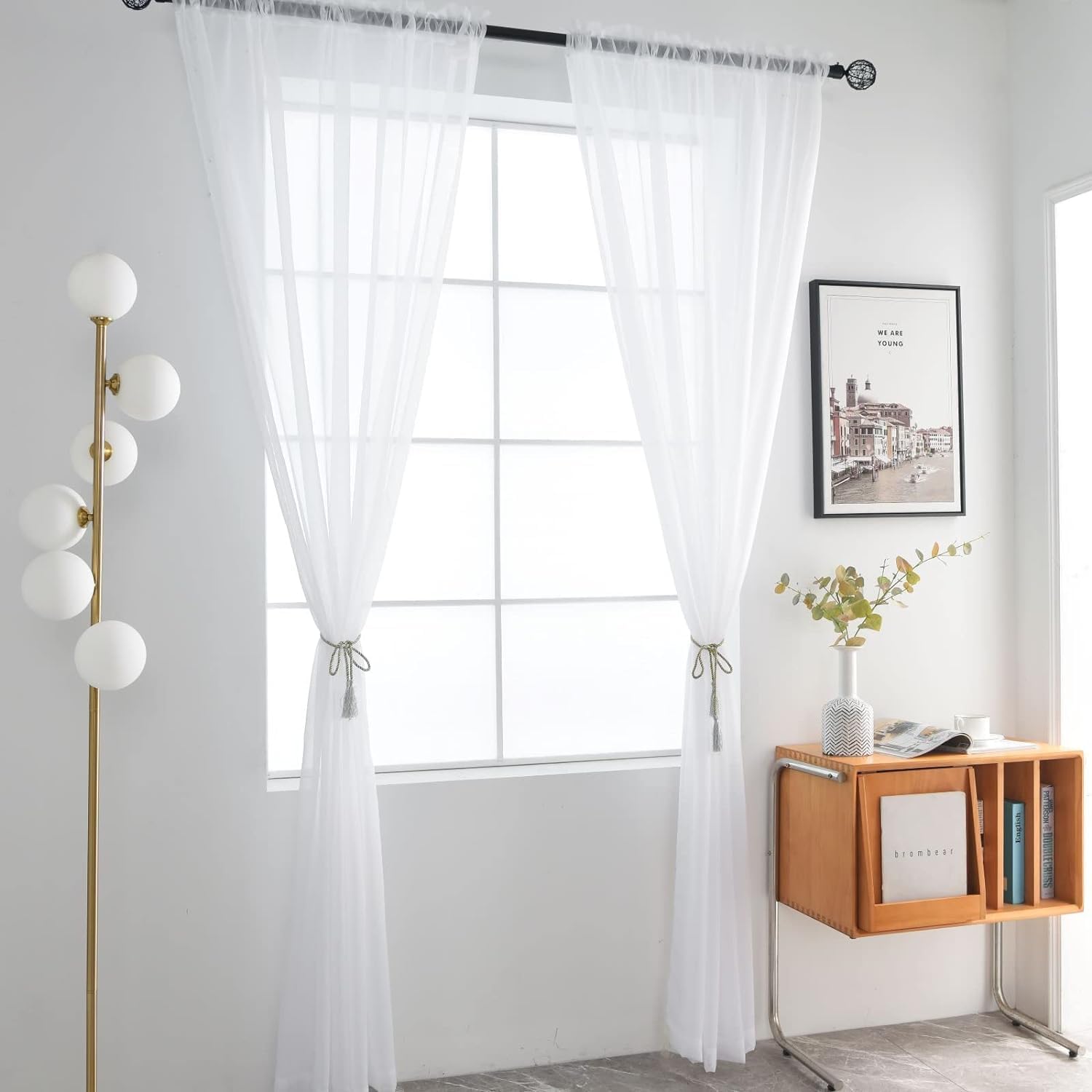 SpaceDresser Sheer White Curtains 4 Panels Rod Pocket Semi-Sheer Curtain 72 Inches Long Light Filtering Voile Window Drapes for Bedroom Living Room Kitchen, Each 52W x 72L