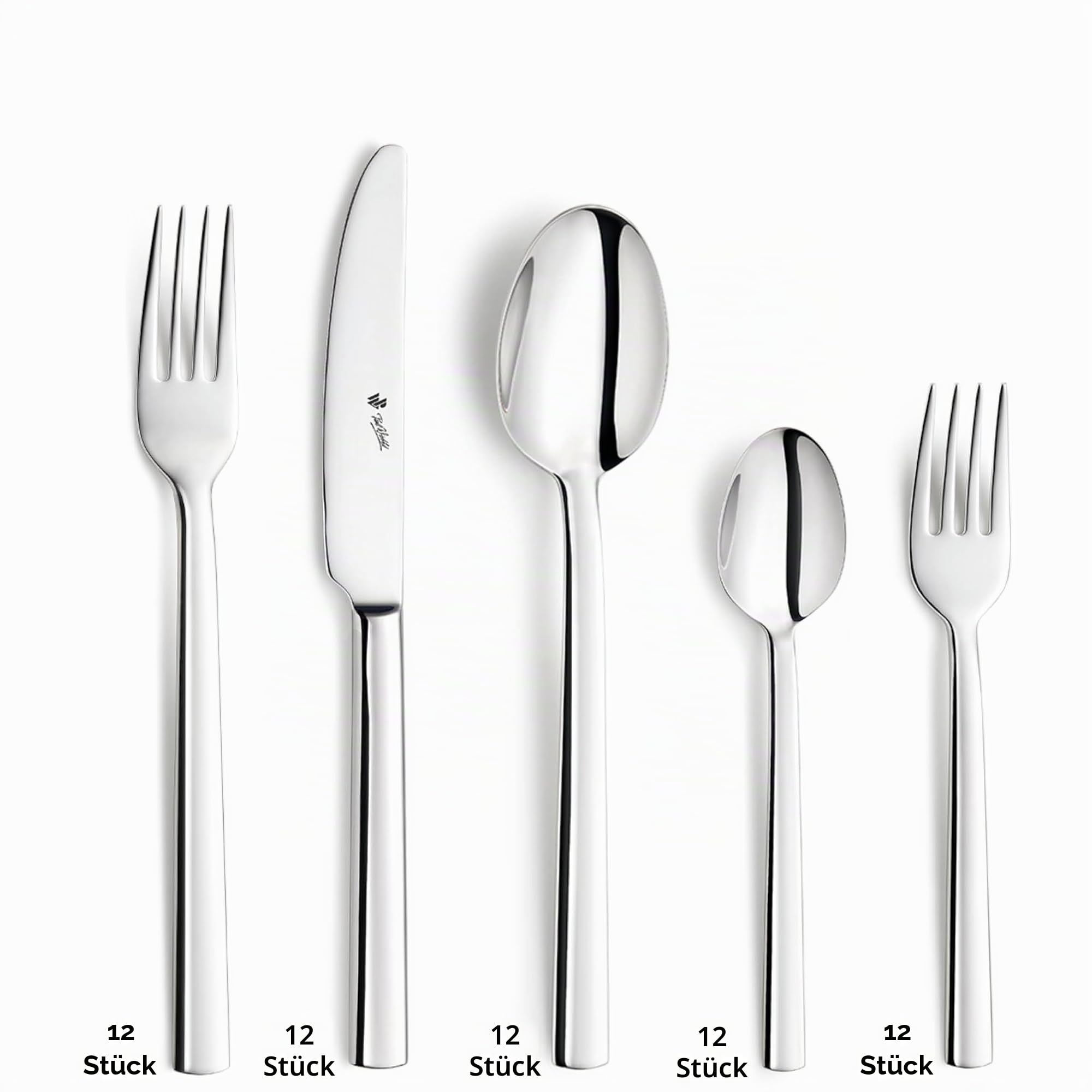 Paul Wirths AURA Besteck-Set 68-teilig, 18/10 Edelstahl, spülmaschinenfest | Hochglanzpolitur, minimalistisches Design, rostfrei, inkl. Servierwerkzeug – seit 90 Jahren Tischkultur