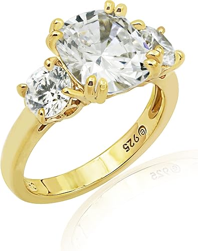 Tienda Essentials Anillo "Meghan" de plata de ley chapada en oro amarillo con circonita Swarovski, (anteriormente colección Tienda)