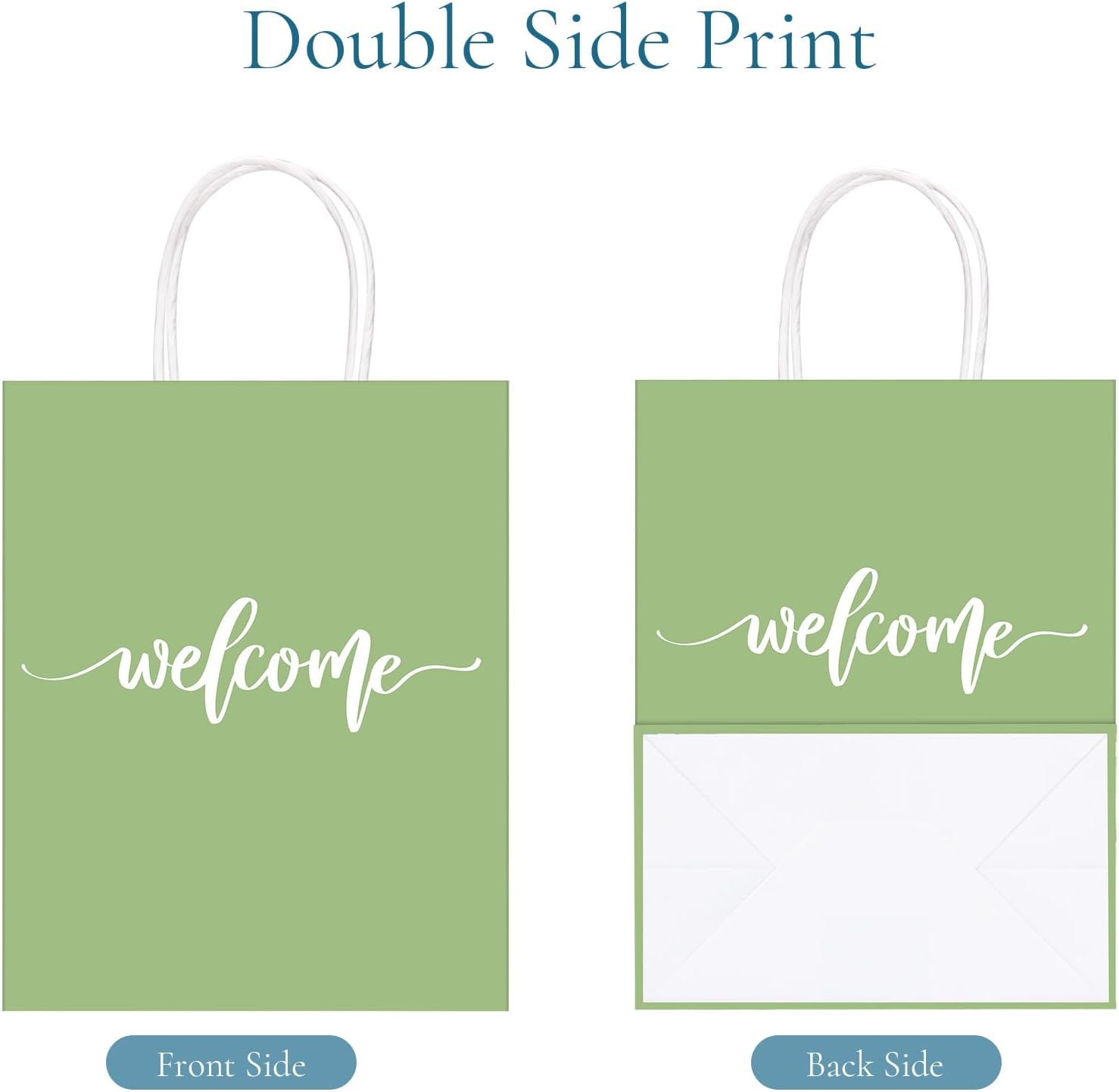QIELSER Welcome Bags for Wedding Guests Bulk, Olive Green Welcome Gift Bags with Handles Shopping paper Bags Good for Wedding, Birthday Party Supplies, Craft, Packaging, Retail (50)