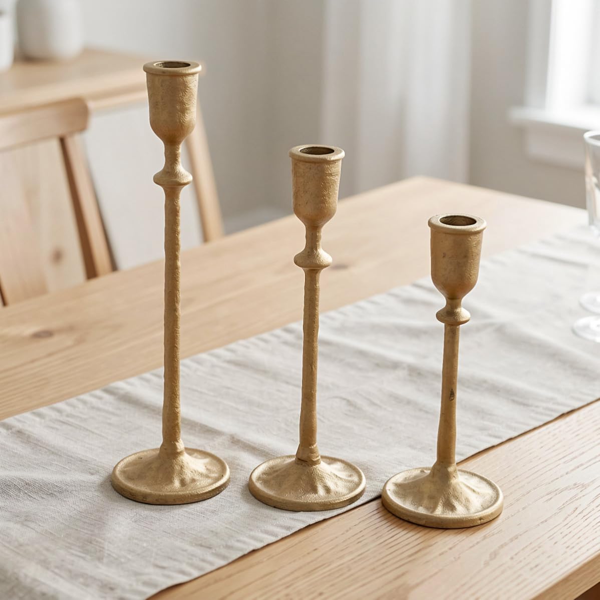 3 Stück Goldener Kerzenständer aus Eisen im Europäischen Vintage Stil