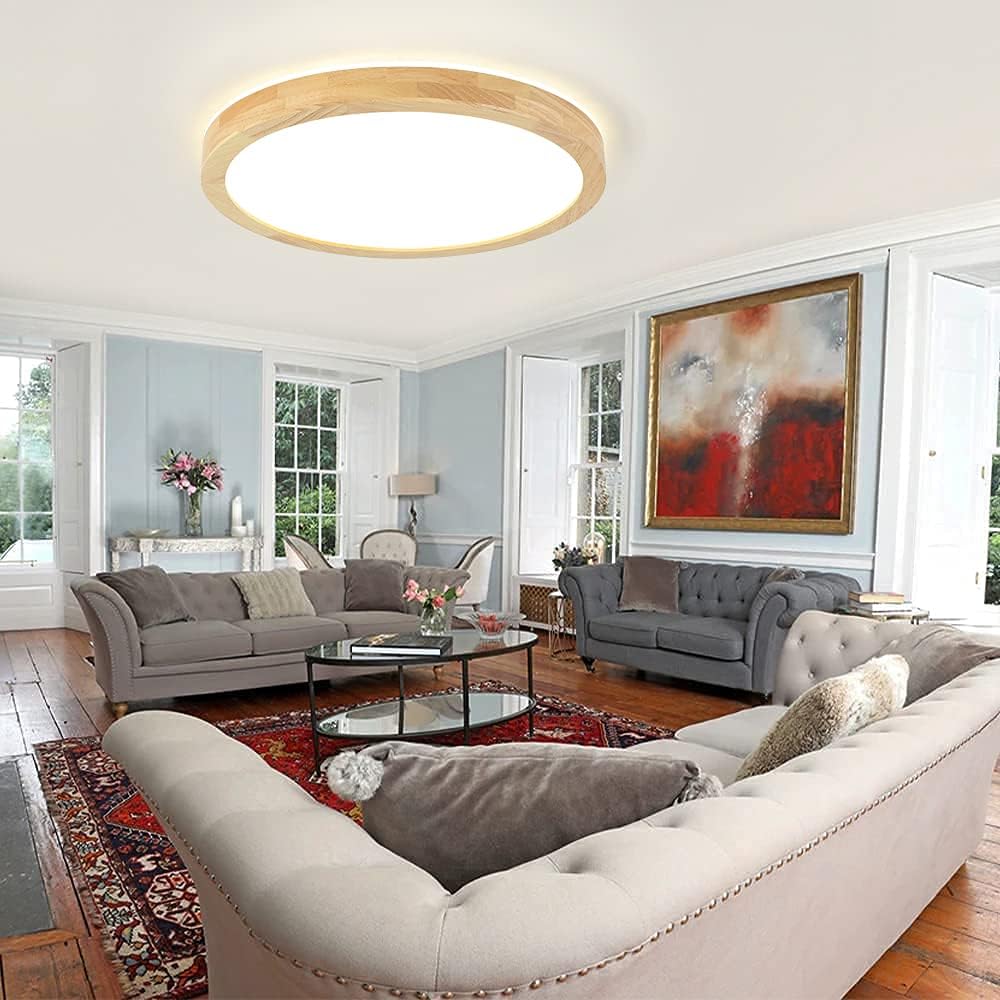 Goomavi Modern Wood Flush Mount Ceiling Light,LED Round Ceiling Lighting Fixture, Acrylic Metal Circle Ceiling lamp for Bedroom, Kitchen,Restaurant, Office,Living Room (15.7",Neutral Light) : Everything Else