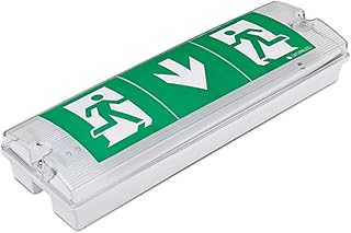 Slimline LED Emergency IP65 Maintained Or Non Maintained Waterproof Fire Exit Sign Bulkhead Light Fitting with Green Legend Kit Low Energy EM3 NM3 M3 E3M 3 Hour Sign Light with Battery Backup