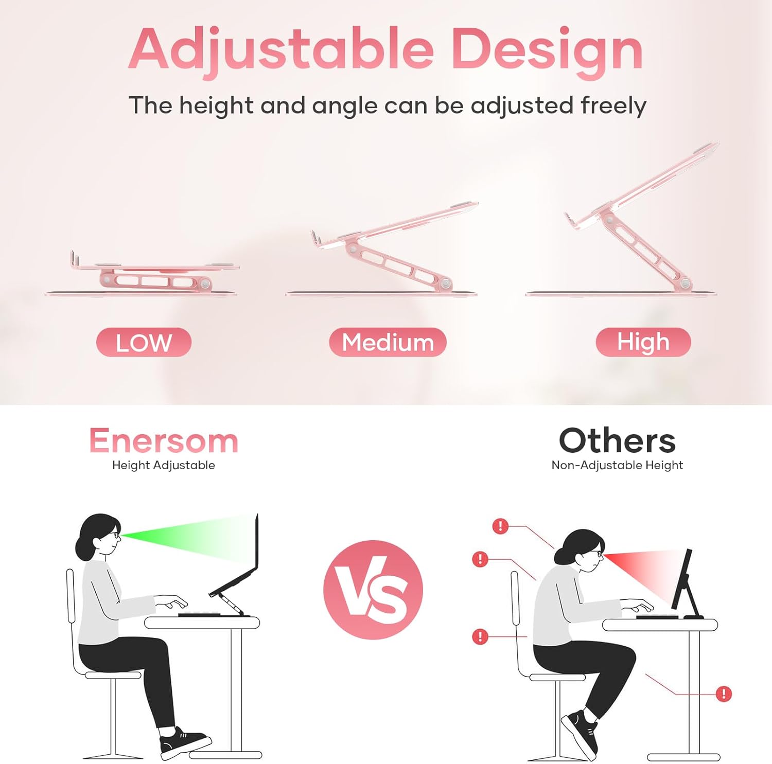 Pink Portable Laptop Stand for Desk - Foldable Ergonomic Computer Notebook Stand Holder for MacBook Air Pro, Dell XPS, HP (11-17.3'') All Notebooks