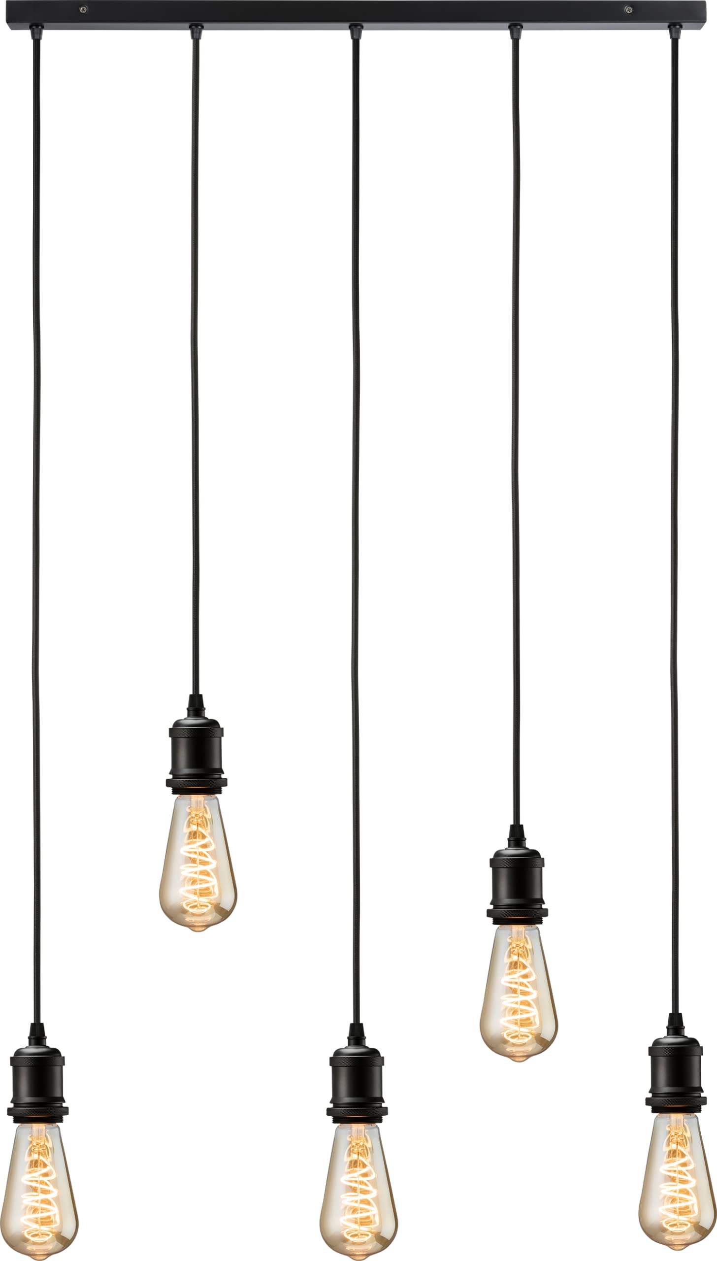 Knightsbridge CALLA 5 Light Bar Pendant - Matt Black - E27 Vintage Style - Adjustable Fabric Flex Cable