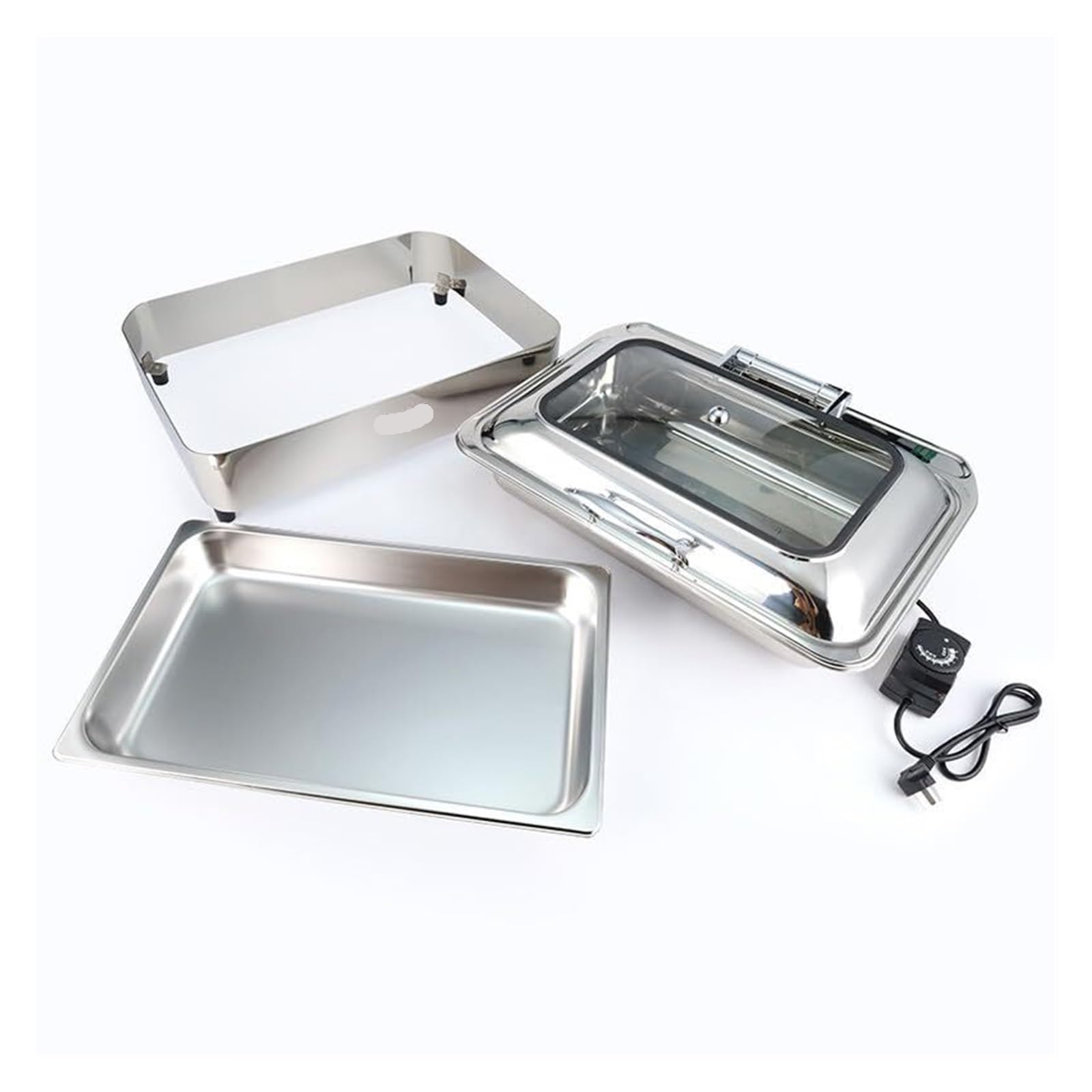 Set scaldavivande e scalda Buffet rettangolari da 9 Litri | Con scaldavivande elettrico in acciaio inossidabile lucidato a specchio, perfetto for le feste(Silver)