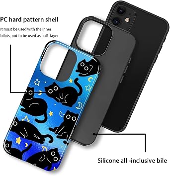 Case for iPhone 11, Hybrid Heavy Duty 2 in 1 Full Body Rugged Shockproof Protection Glossy Case for iPhone 11 - Shiny Black Cat