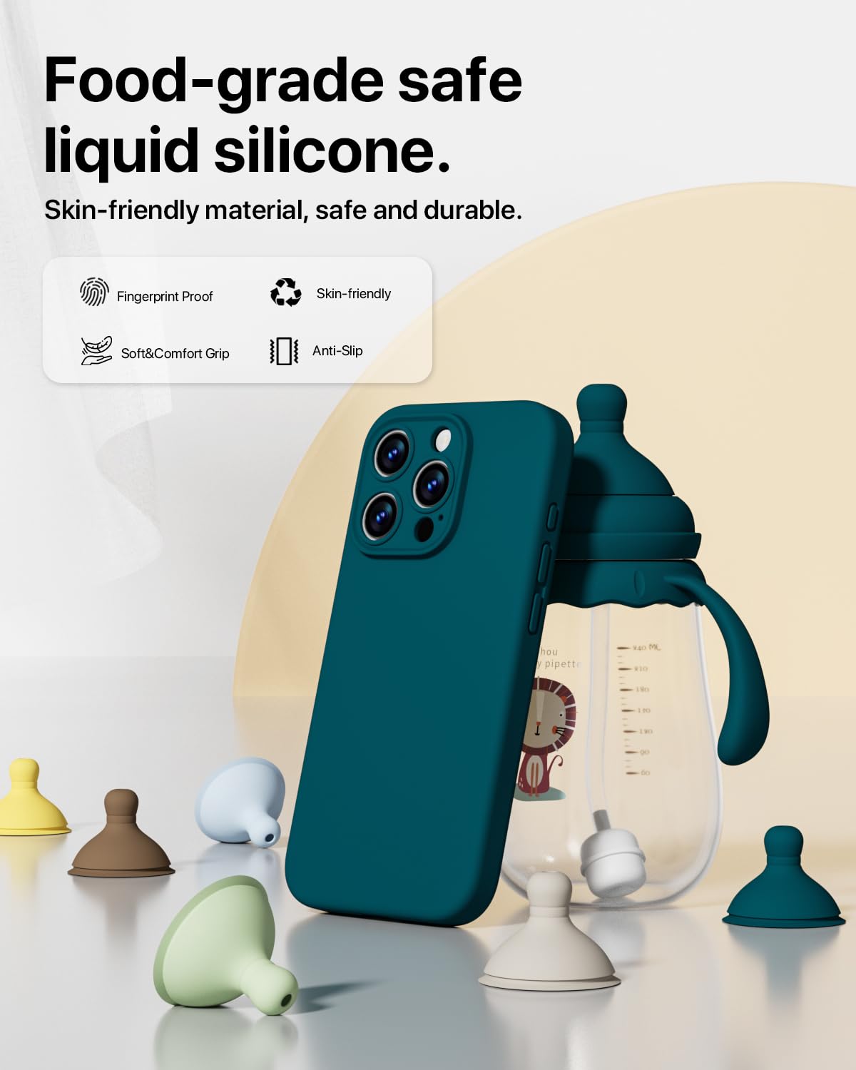 GOODVISH 3 in 1 Silicone Cover per iPhone 15 Pro 6.1" (2023), Custodia con 2 Pellicola Protettiva, Case per Cellulare Ultra Sottile Antiurto Resistente [Protezione Fotocamera], Verde Scuro