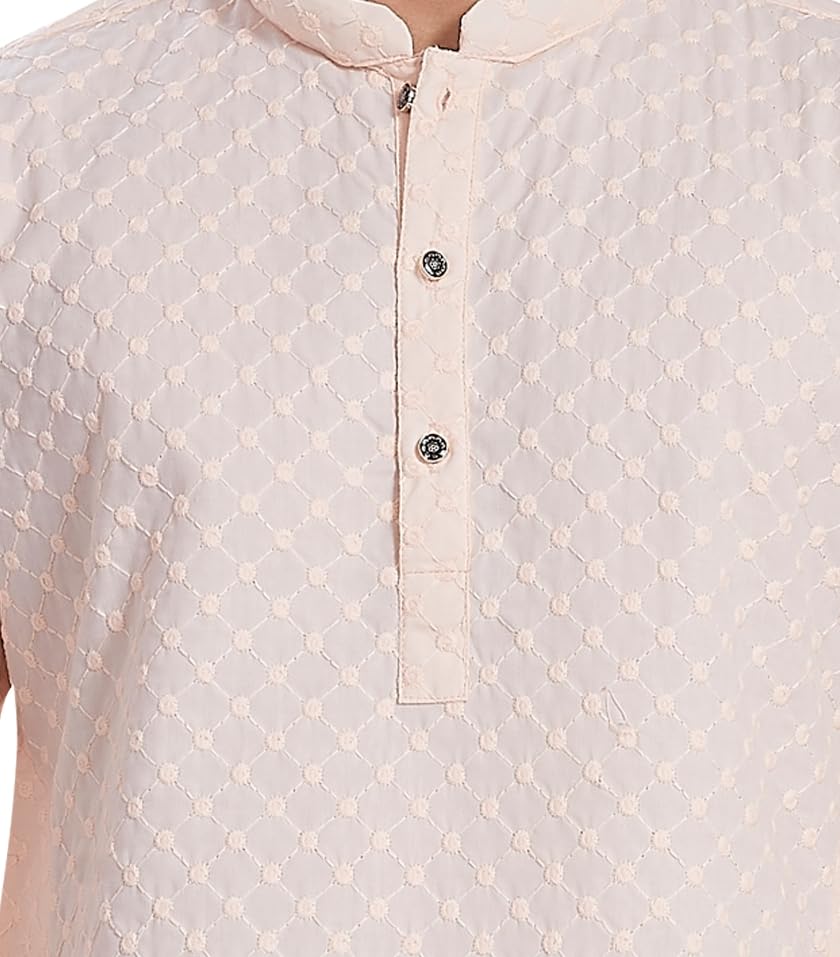 Divisive Men's Thread Embroidered Cotton Only Slim Fit Kurta (Dkrt640_M_Peach)