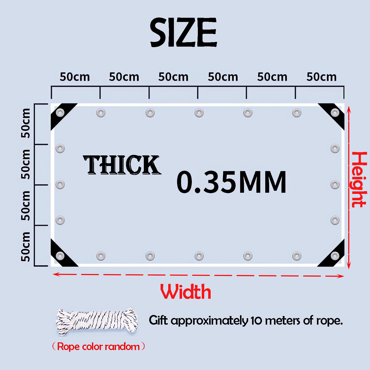 Bâche Transparente avec Oeillet,400 g/m² Lourd Bâche de Protection 0.35mm,2x2.5m Panneaux Latéraux Imperméable pour Couverture Meubles de Jardin,Pergola,Cabanon,Porche,Bassin