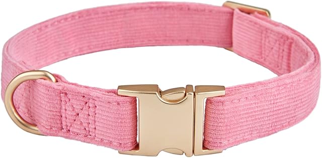 YUDOTE Ultra-soft Dog Collar Natural Cotton Corduroy Made for Small Dogs with Sensitive Skin,Rosy Pink