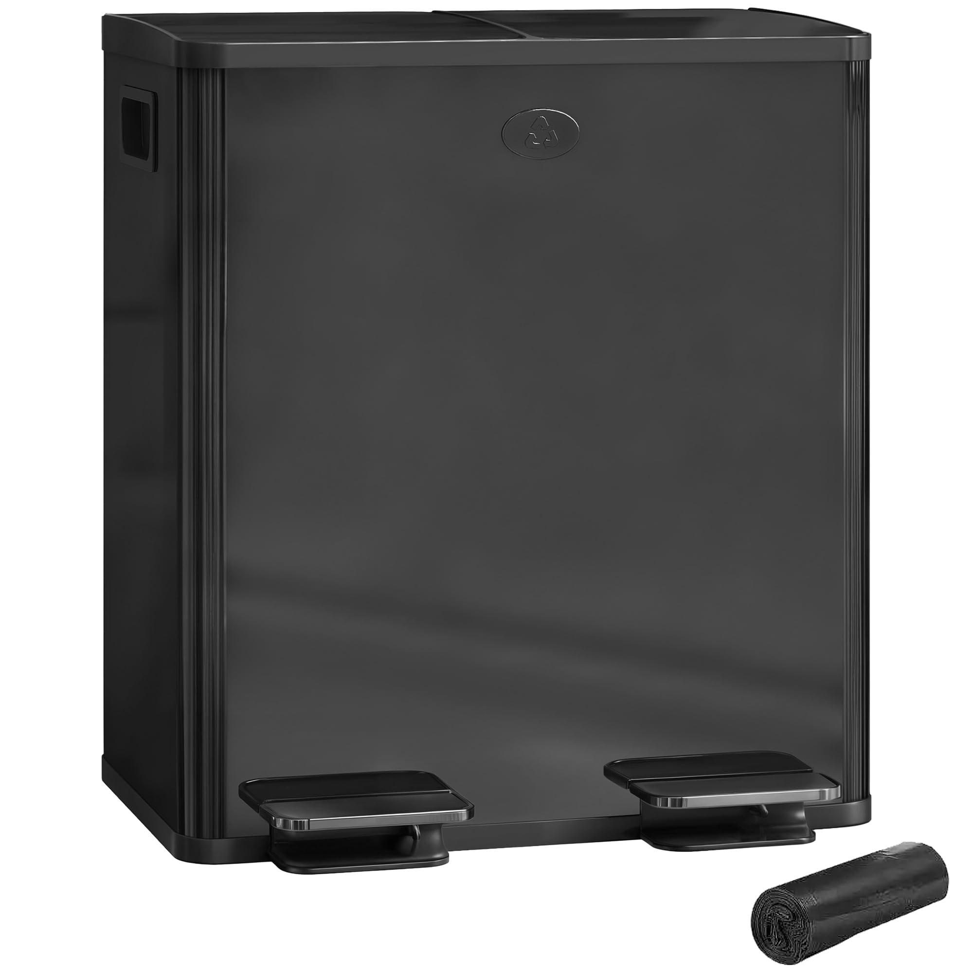 HOMCOM 2 x 20L Dual Rubbish Bin - Black Stainless Steel Kitchen Recycling Waste Bin