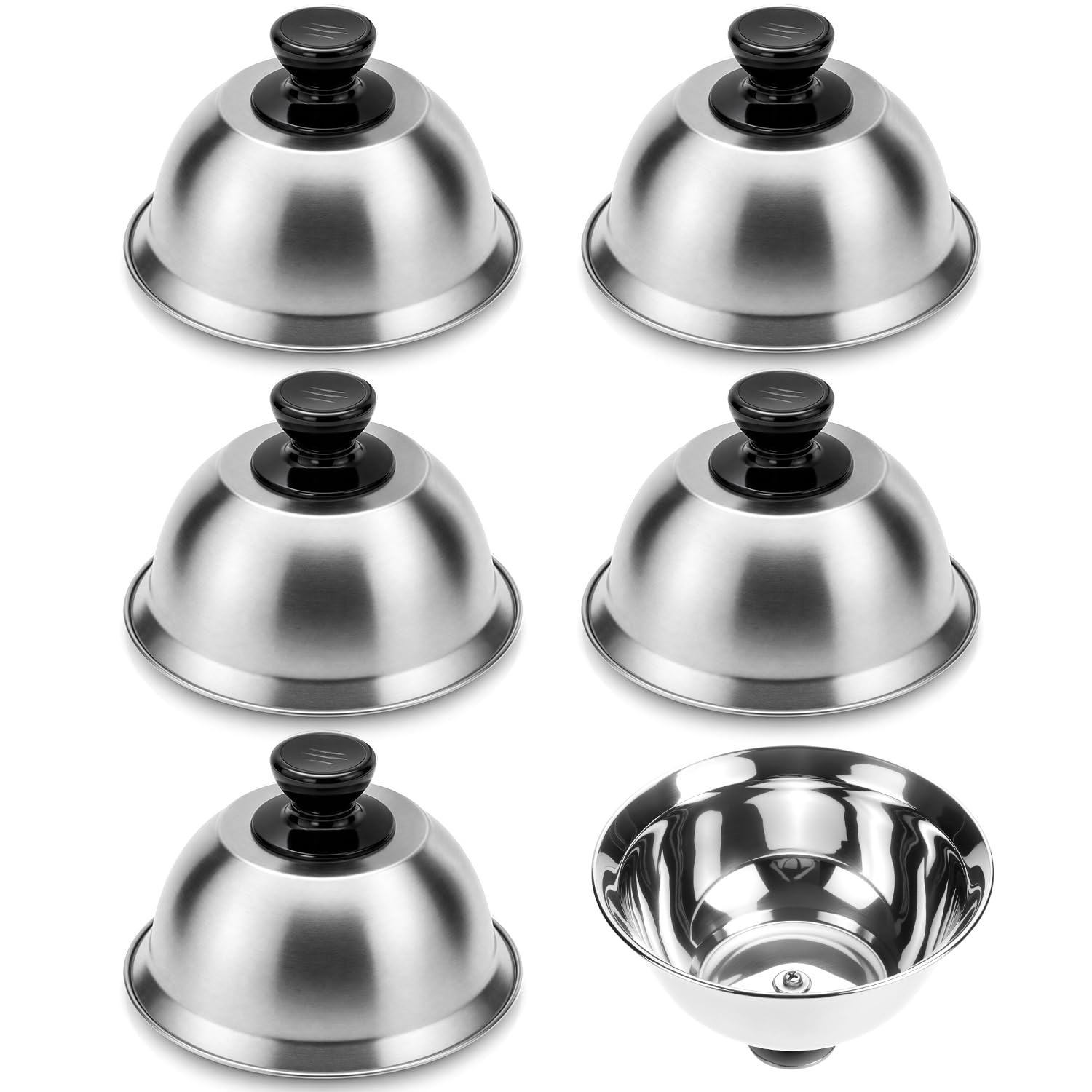 QWORK® 6 stück burgerhauben, burgerglocke, Edelstahl, mit handhaben,16 x 10 cm, für Burger, Steak