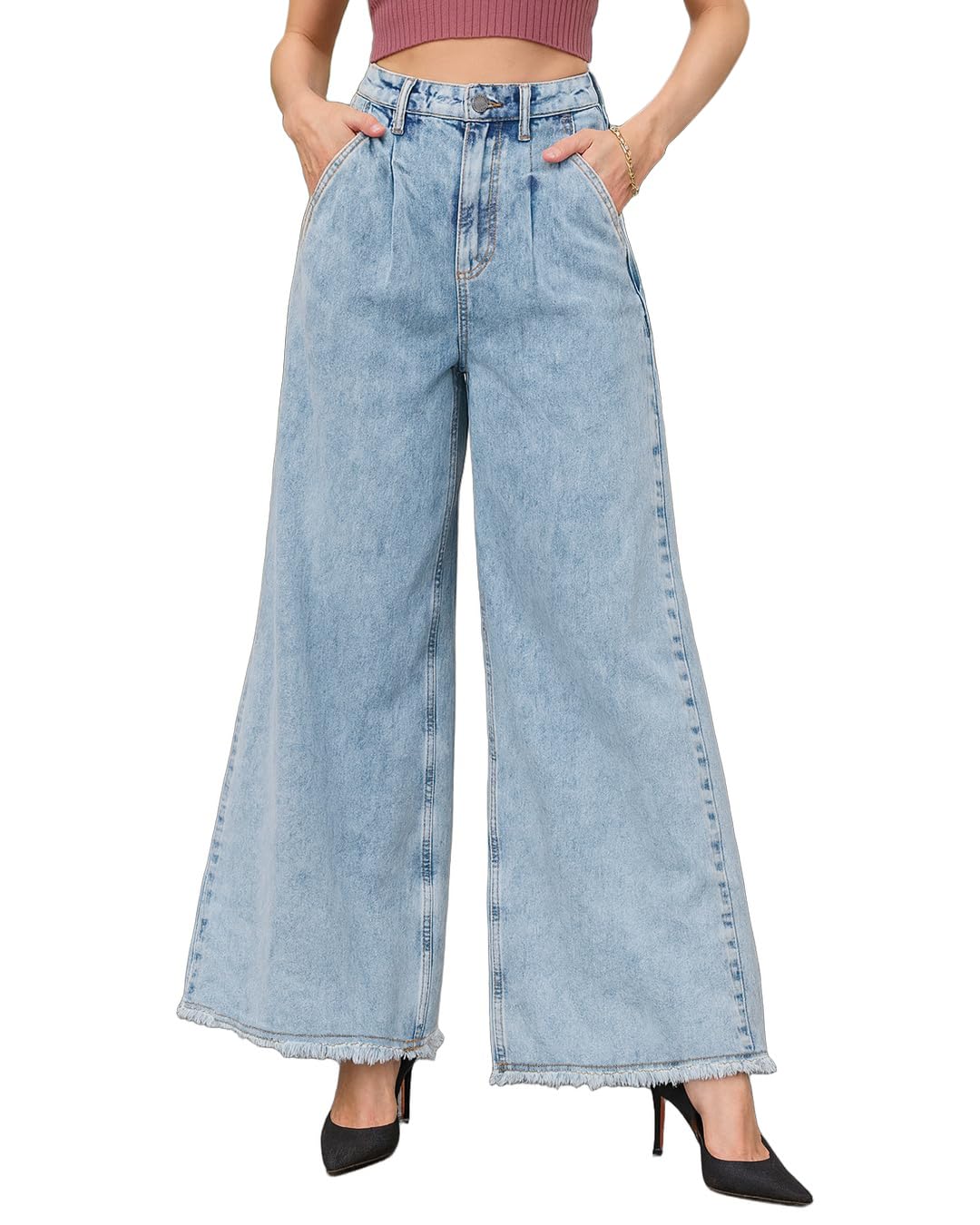Bewakoof Women's 100% Cotton Flared Jeans | Jeans for Woman | Pants for Woman | Classic Denim Pants | Everyday Casual | Utility Streetwear | Lightweight & Flexible | Flared in blue