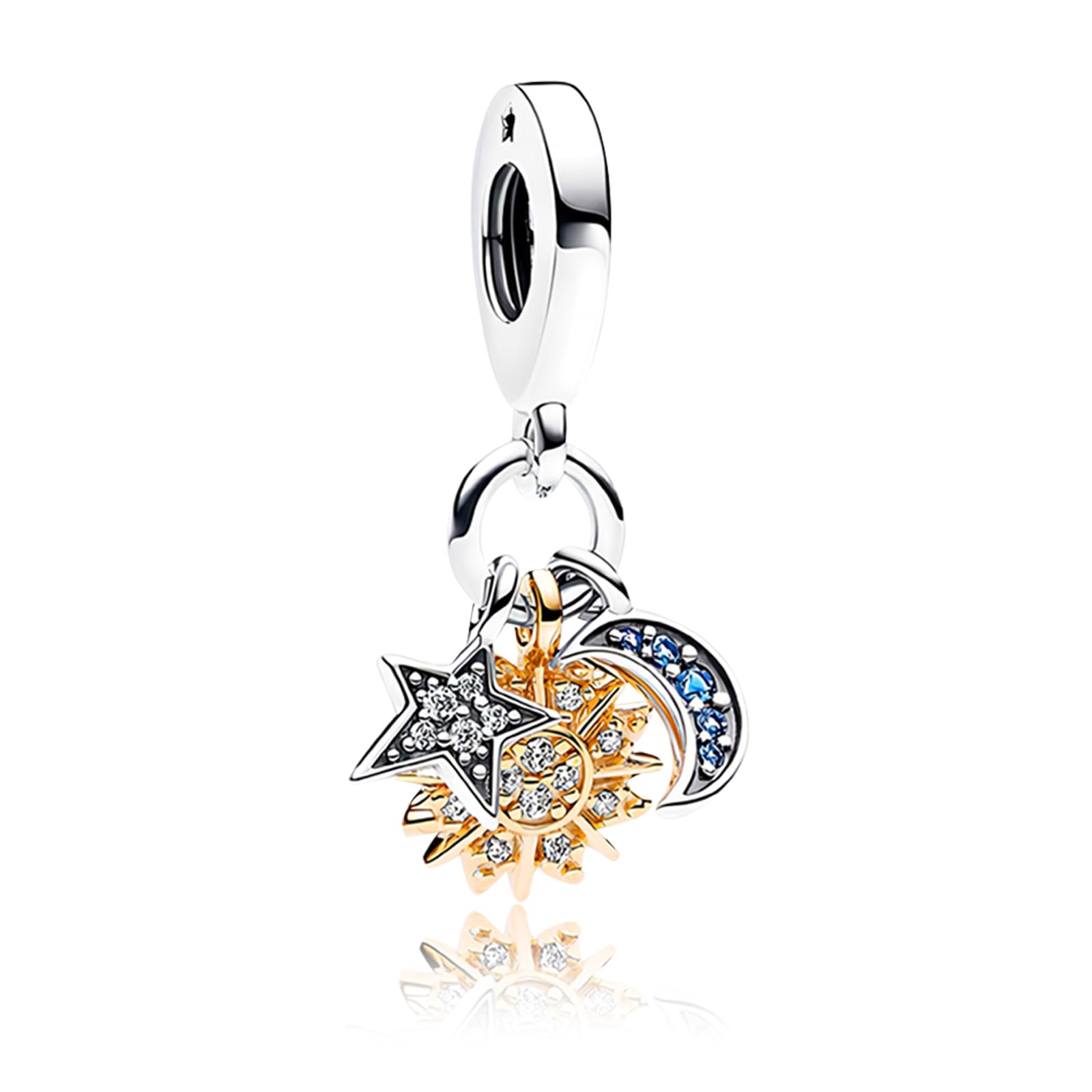 Doyafer925 plata esterlina estrella luna colgante encanto mujeres pulsera collar de cuentas encantos conjunto collar de seguridad, cumpleaños regalos de vacaciones
