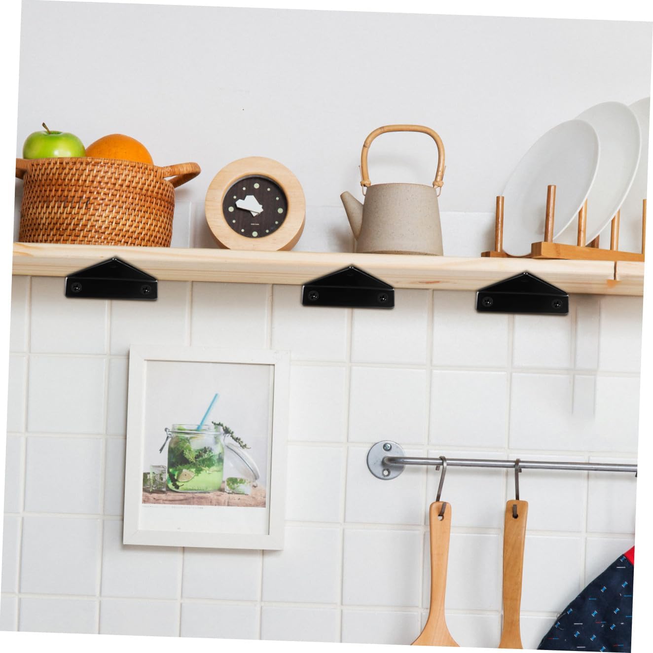 ERINGOGO 6pcs Hidden Floating Shelf Brackets Metal Mounts for Wall Shelving Wrought Iron Support for Space Saving Storage Black