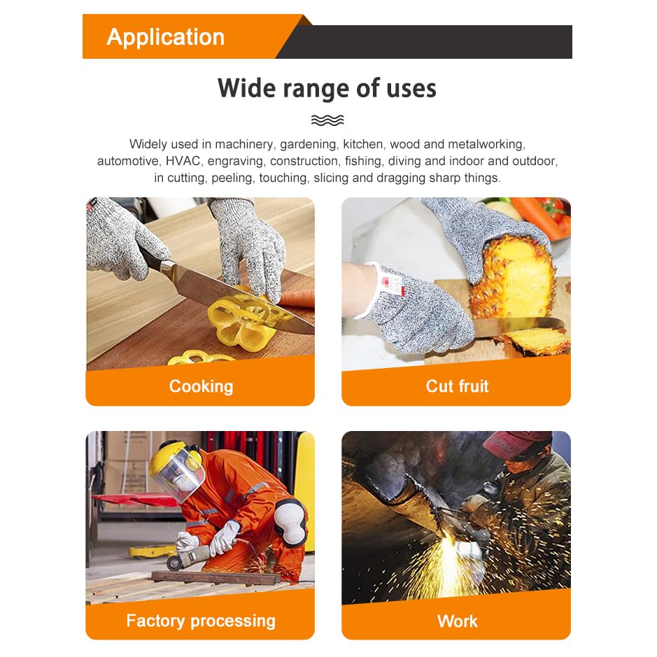 VOLO Level 5 Hand Protection Cut Resistant Gloves | Food Grade Safety for Kitchen Cutting & Industrial Work | Anti-Slip Grip Gloves for Cooking, Yard Work & Daily Tasks | Free Size | 1 Pair 2