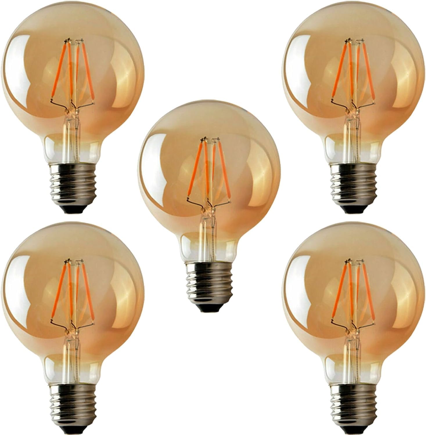 LEDSone Pack 5 | Vintage LED E27 Bulb, Edison G95 Screw 4W (40W Equivalent) LED Filament Dimmable Globe Bulb, 450 Lumen Warm White 2700K Amber Glass Energy Saving Light Bulb for Indoor Decoration