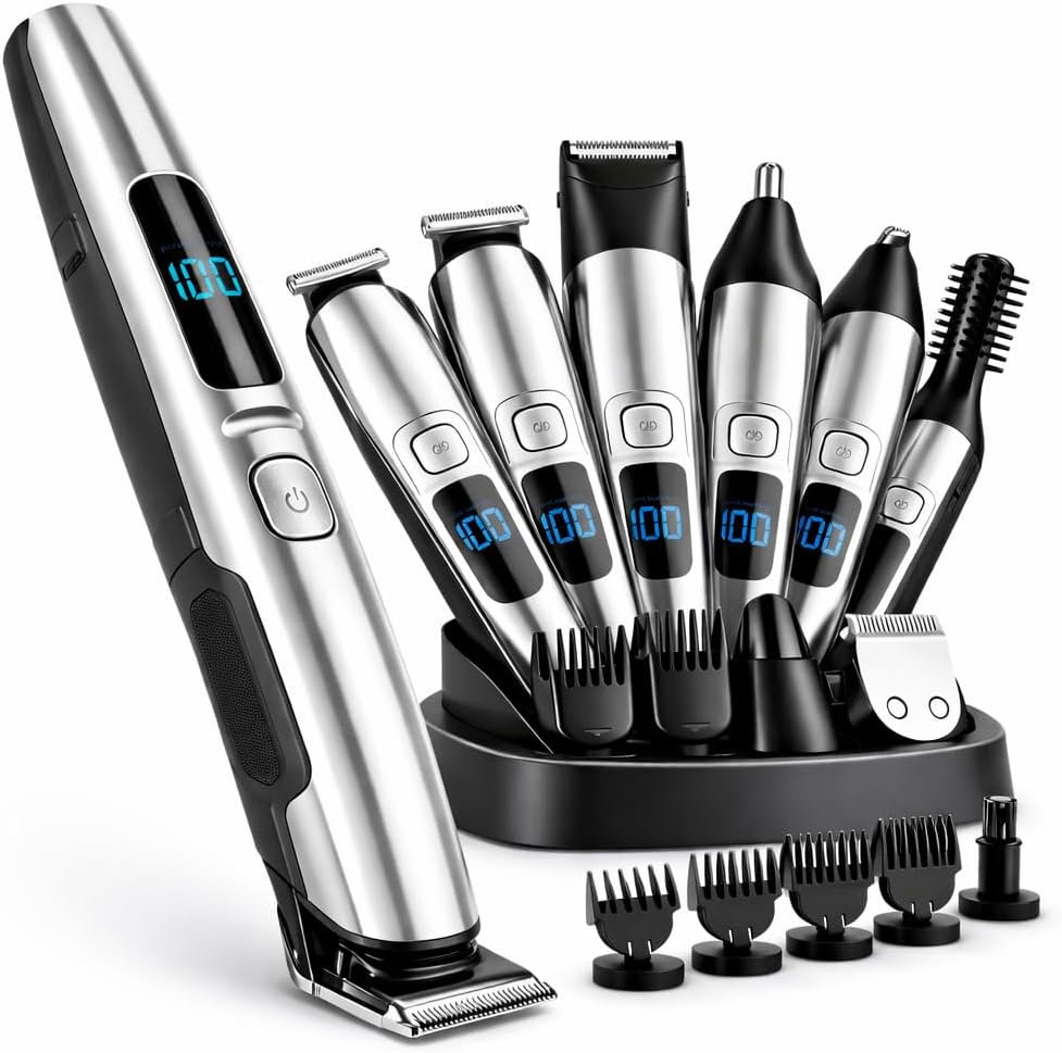 Professional Barber Kit for Men – All-in-One Beard Trimmer & Grooming Kit with Body Groomer, Nose Hair Trimmer, Waterproof Electric Razor, Cordless Hair Clippers, USB Rechargeable