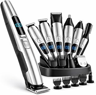 Professional Barber Kit for Men – All-in-One Beard Trimmer & Grooming Kit with Body Groomer, Nose Hair Trimmer, Waterproof Electric Razor, Cordless Hair Clippers, USB Rechargeable