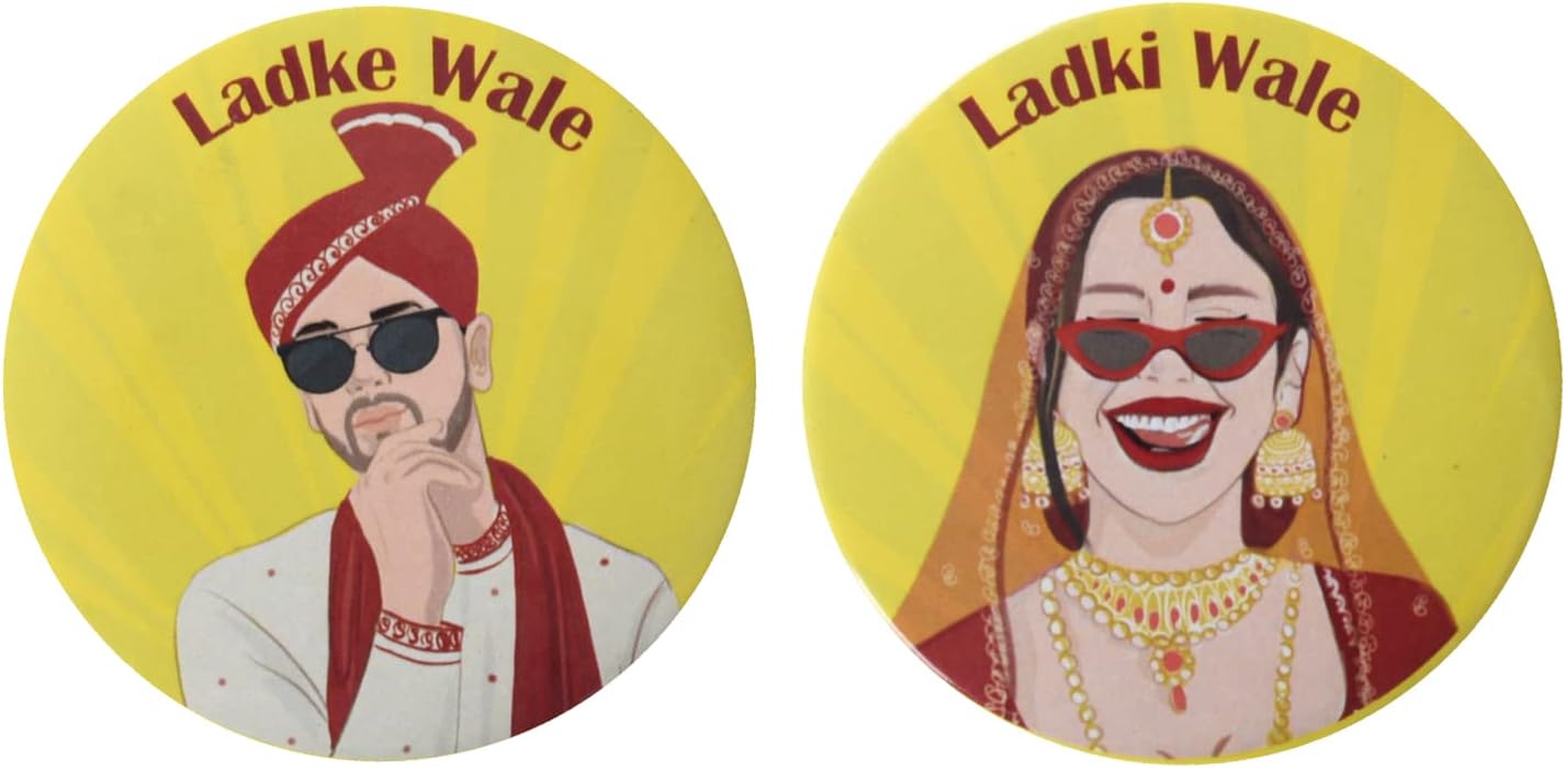 Papboo Ladke Wale and Ladki Wale Combo, Team Groom Glossy Finished Wedding Badges (Multicolor, 54 Mm) Pack of 30