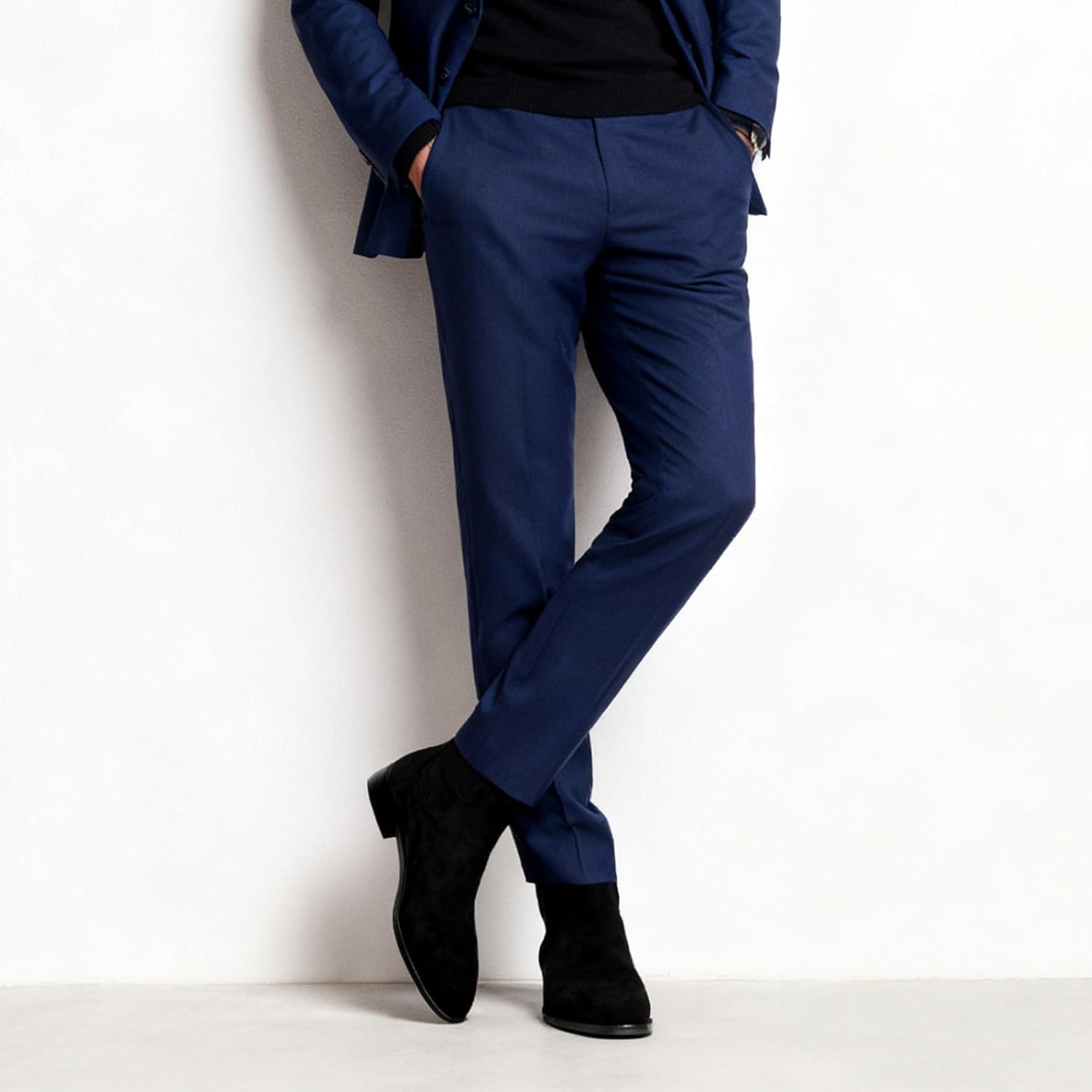 Men's Suede Chelsea Boots Cap Round Toe Low Heel Classic Side Elastic Band Slip On Comfortable Fashion Dress Ankle Boots for Work Business Daily Wear - Image 3