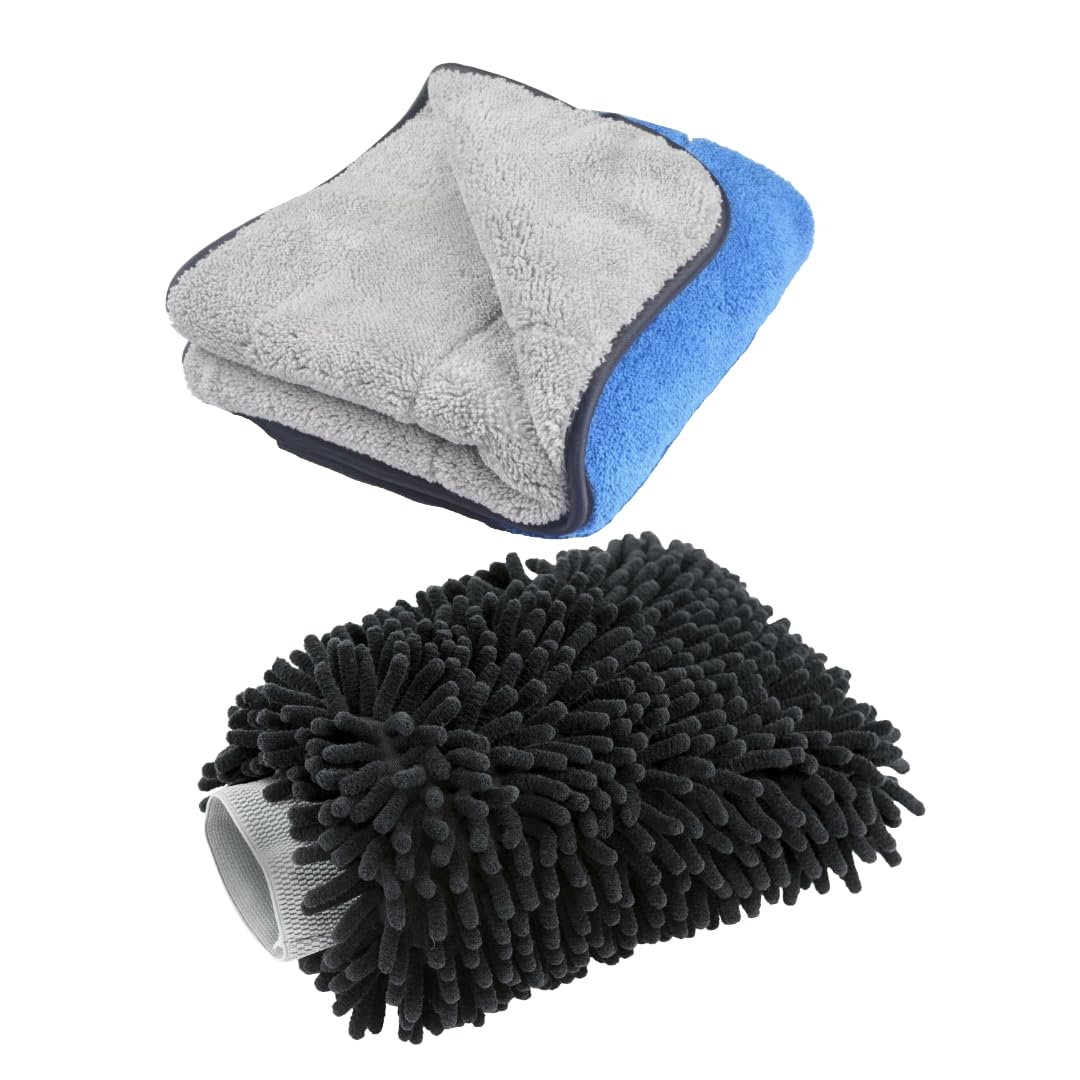 Auto Hub Microfiber Car Cleaning Cloth and Wash Mitt Kit - Includes Ultra Soft 600 GSM Extra Large (30x40 CM) Microfiber Cloth for Car and Dual Sided Chenille Microfiber Wash Mitt 1700 GSM-image-21