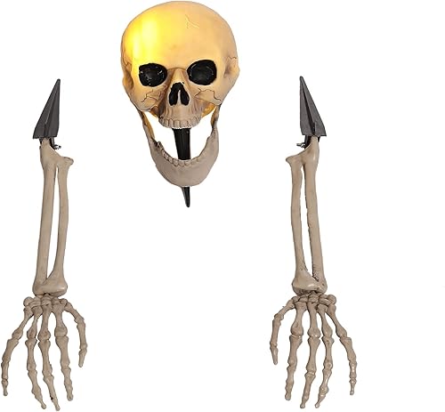 Miniatura 2 de JOYIN Decoración de Halloween al aire libre de tamaño real con luces de esqueleto, estaca de patio con calavera iluminada para Halloween, jardín,