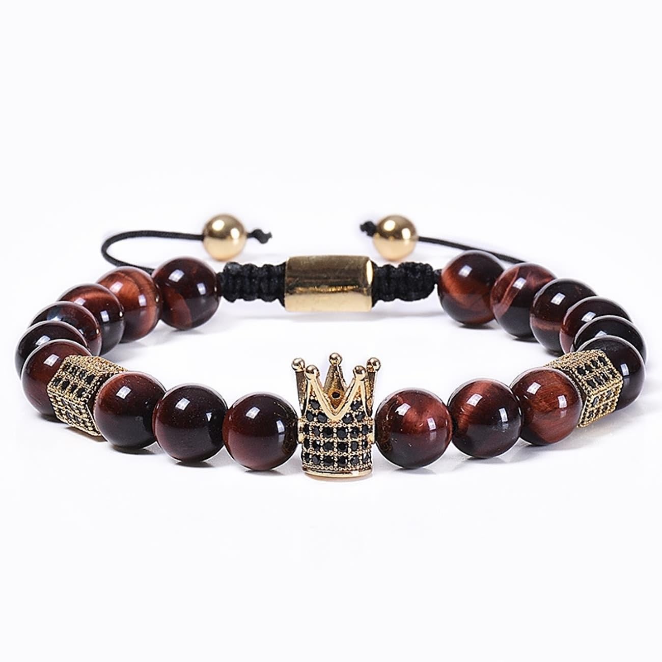 Schmuckarmbänder Krone mit Zirkonia für Sie und Ihn, Partnerarmband Tigerauge, 8 mm, handgefertigt, 18 cm. Haushaltsarmaturen