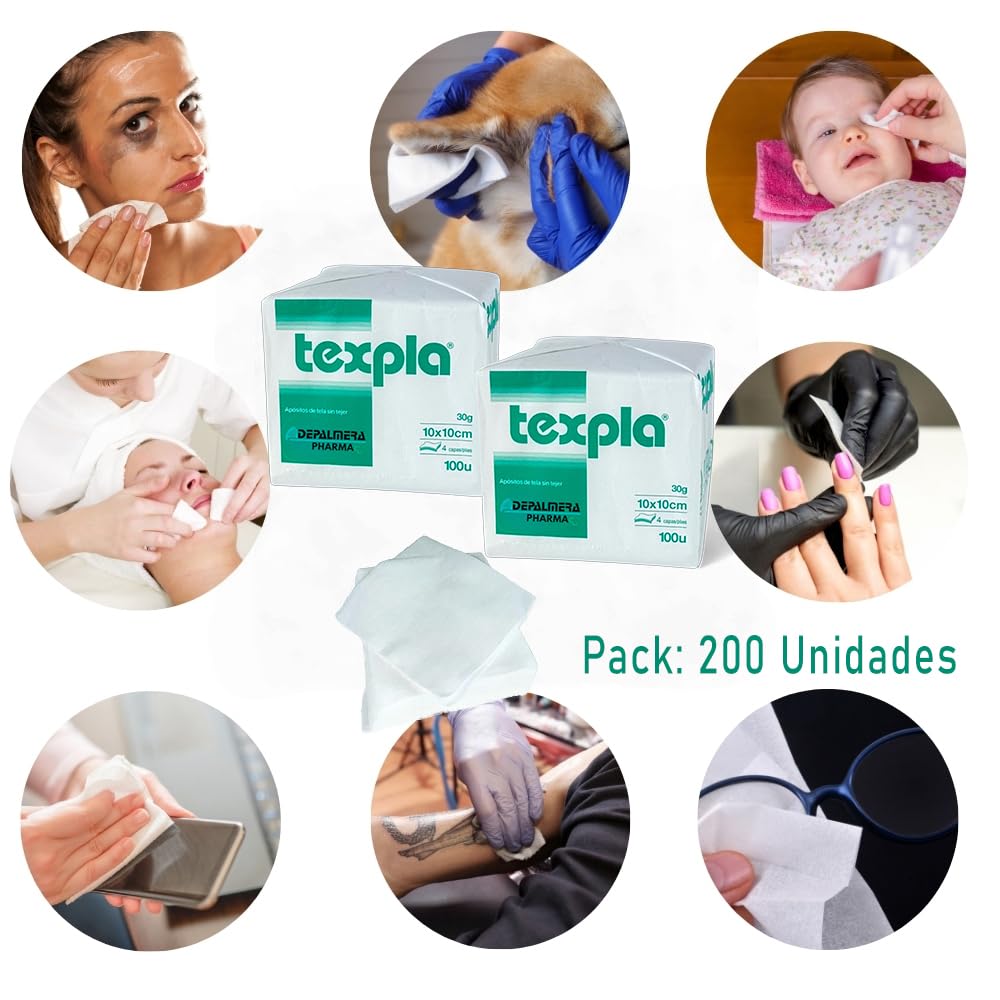 Pharma✙ Gasas No Esteril TNT Plegada - Pack 200 Unidades Gasa para Bebe, Clínica Dental, Fisioterapia, Podología, Veterinaria, Tatuaje, Desmaquillante (10x10cm)