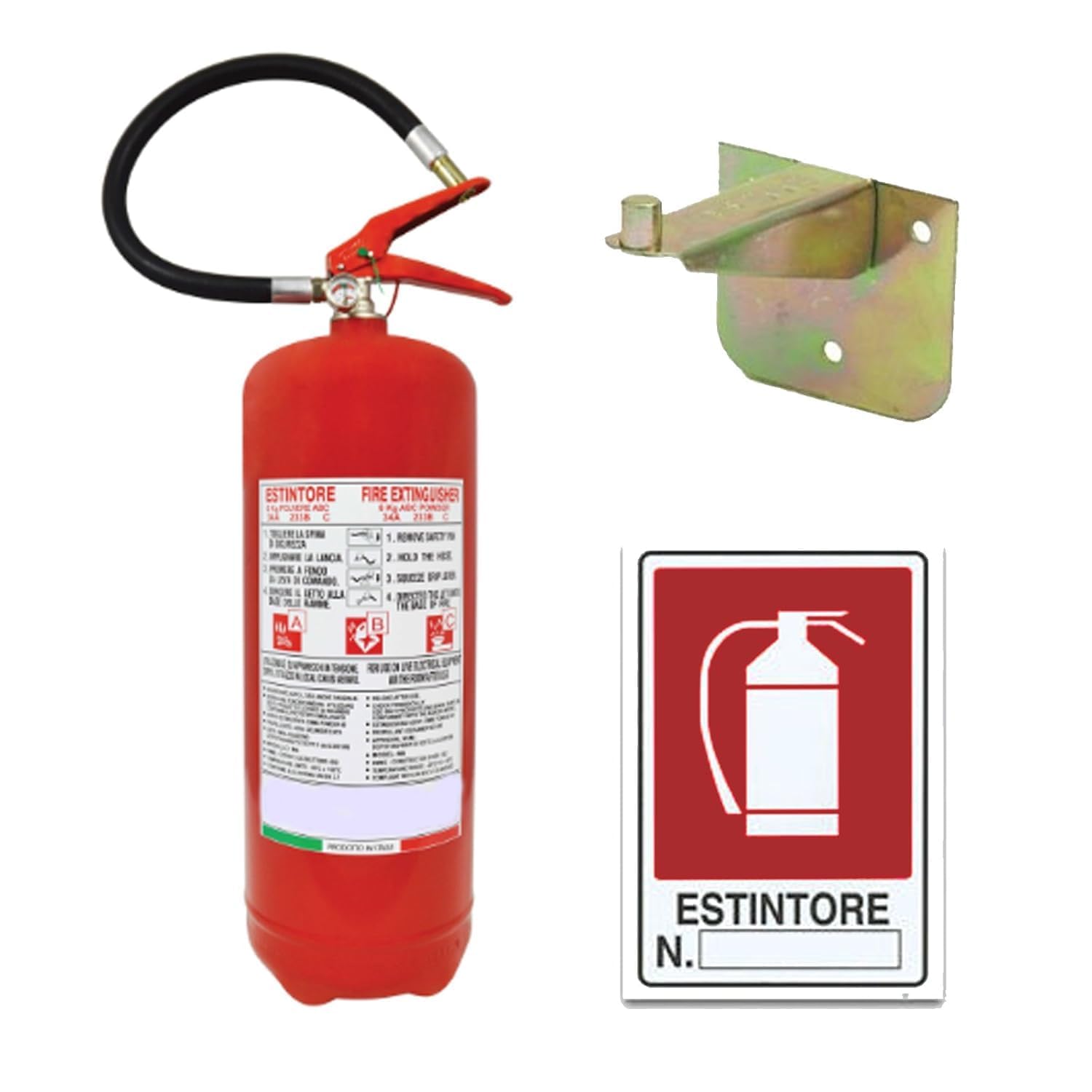 Cartello Estintore Estintore A Polvere 6kg Certificato - Con Staffa E Tagliando Per Casa E Ufficio Estintore Polvere 6kg
