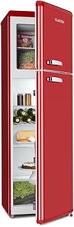KLARSTEIN Audrey Retro - Retro Refrigerator-Freezer Combination, Fridge Freezer, Fridge and Freezer, Refrigerator, 194 L Refrigerator, 56 L Freezer, Economical and Environmentally Friendly, Red