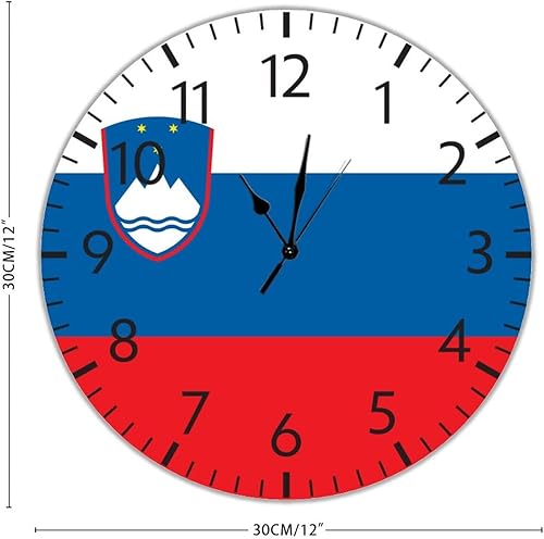 Miniatura 2 de Reloj de pared con bandera de Eslovenia, reloj de pared de madera para colgar con bandera patriótica, sin tictac, funciona con pilas, 12 pulgadas,