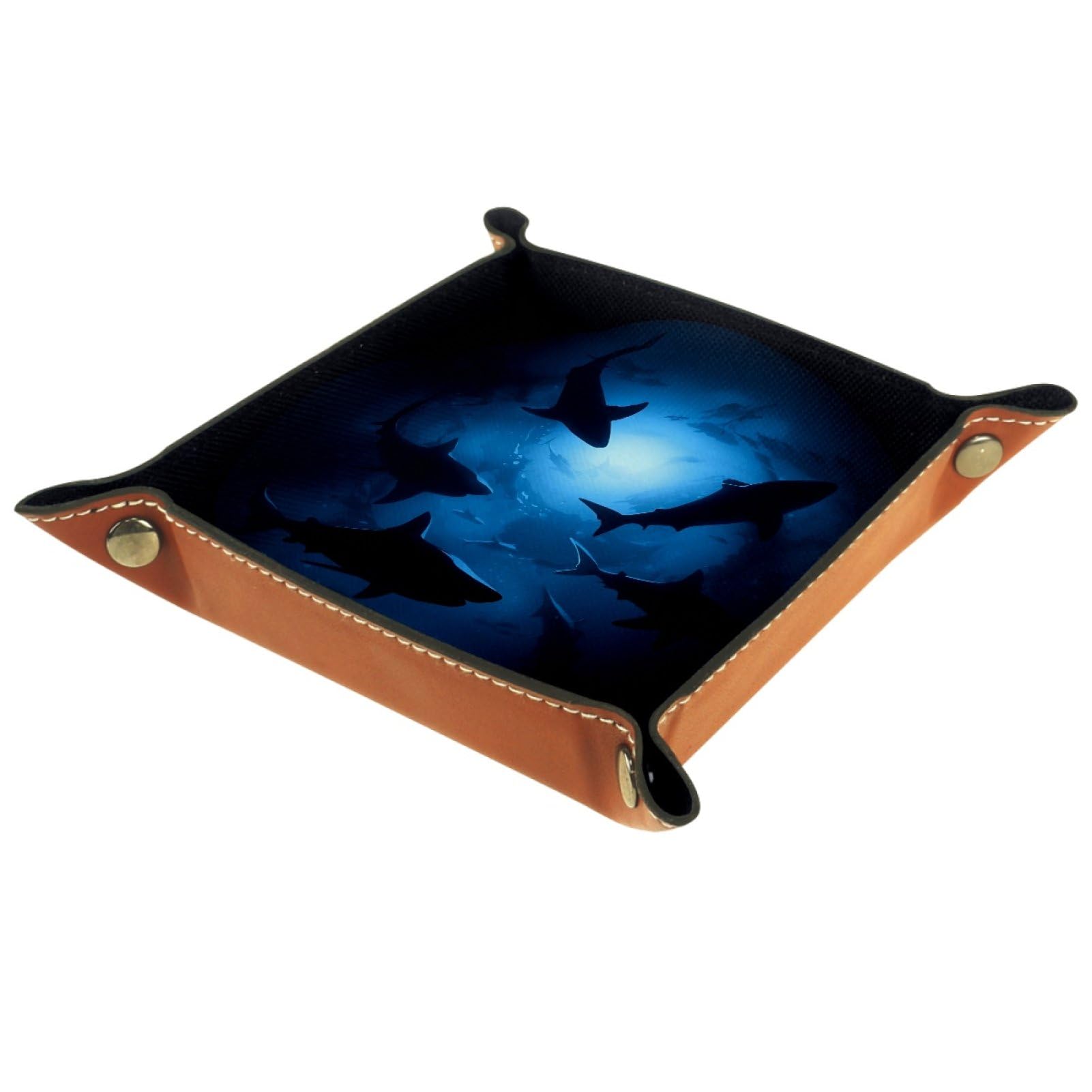 VAPOKF Shark Dice Trays Quadrilateral Dice Folding Tray Microfiber Leather Holder for Table Games RPG DND, 20.5 × 20.5 cm