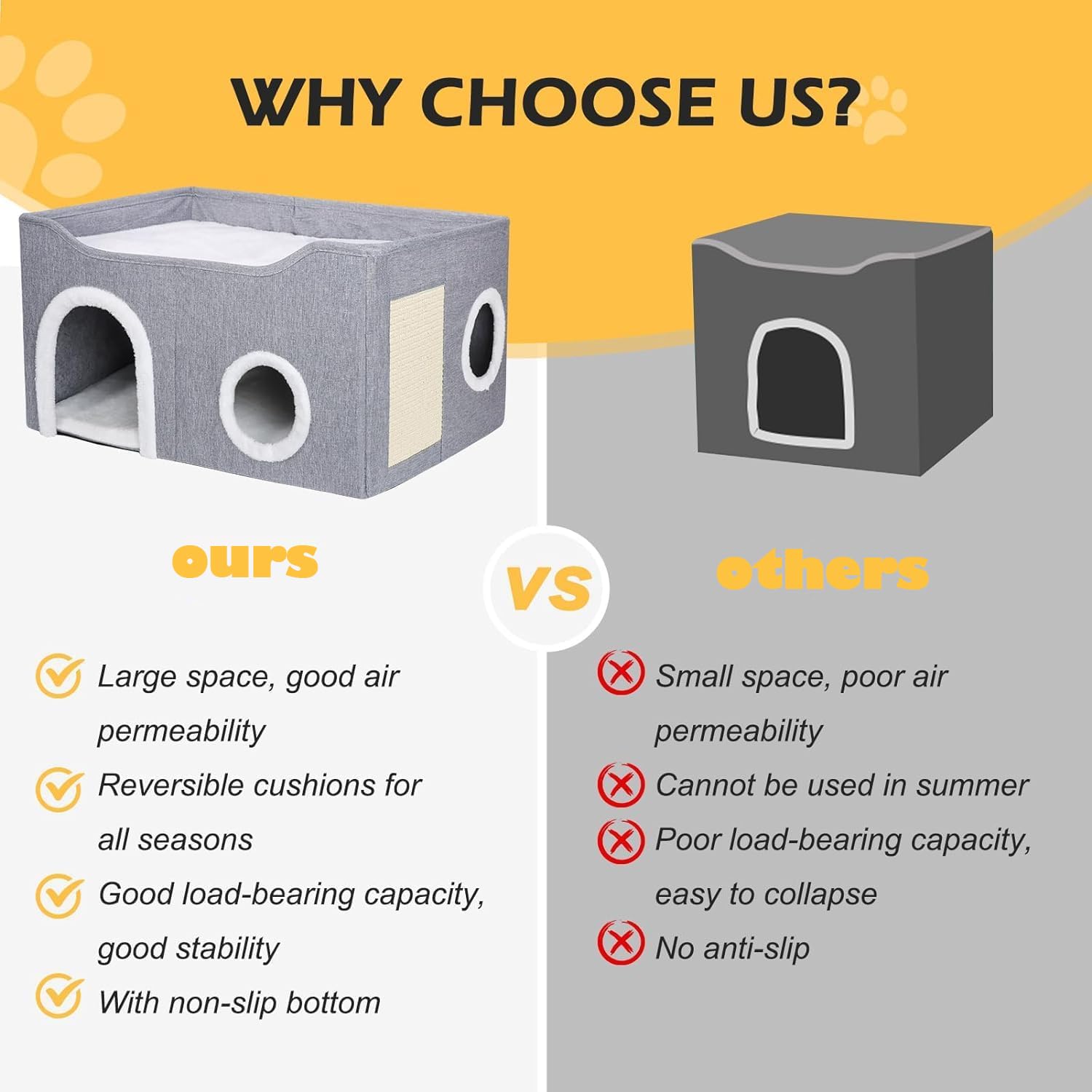 سرير للقطط من تيك هوم، كهف كبير للقطط على شكل بيت للحيوانات الأليفة مزود بكرة معلقة ناعمة ولوح خدش، كهف سرير مغطى وقابل للطي لبيت القطط