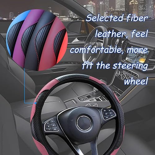 Miniatura 7 de Funda para volante de automóvil, funda de piel sintética de 15 pulgadas, protector universal antideslizante para volante de automóvil, accesorios