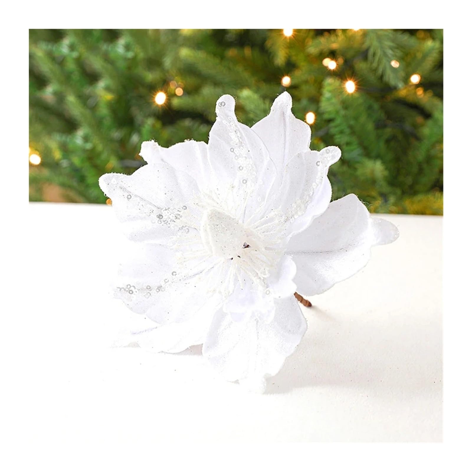CVEVSFG Glitter Flower Artificial Flowers Head For Xmas Tree Pendant Party Home Decor Fake Garland Ornaments(A-white)