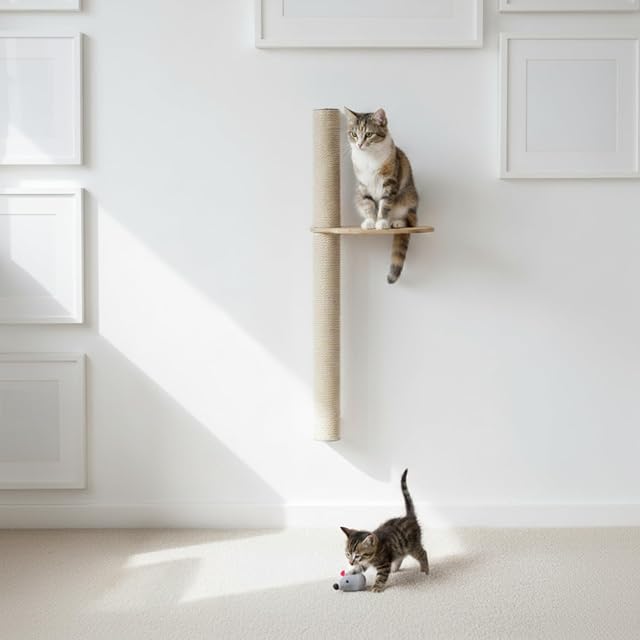 Foto 5 de 8 de eyepower 105 cm Rascador de Pared Luna con 1 Plataforma de Bambú - Árbol para Gatos con Estantería