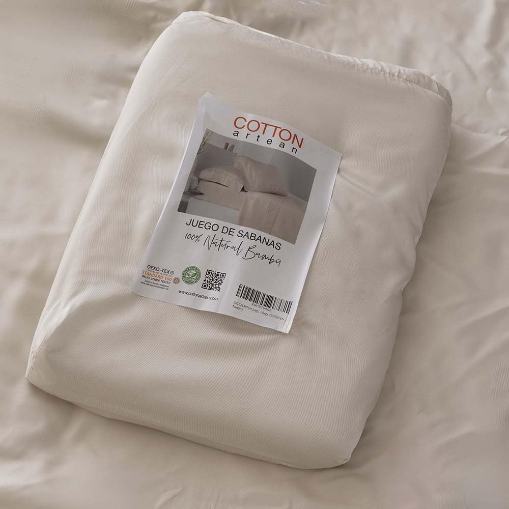 COTTON ARTean Set di lenzuola Bambù Beige. BIOLOGICO E IPOALLERGICO Letto da 160 x 190/200. colore: beige, 100% RISPETTOSE DELL'AMBIENTE.